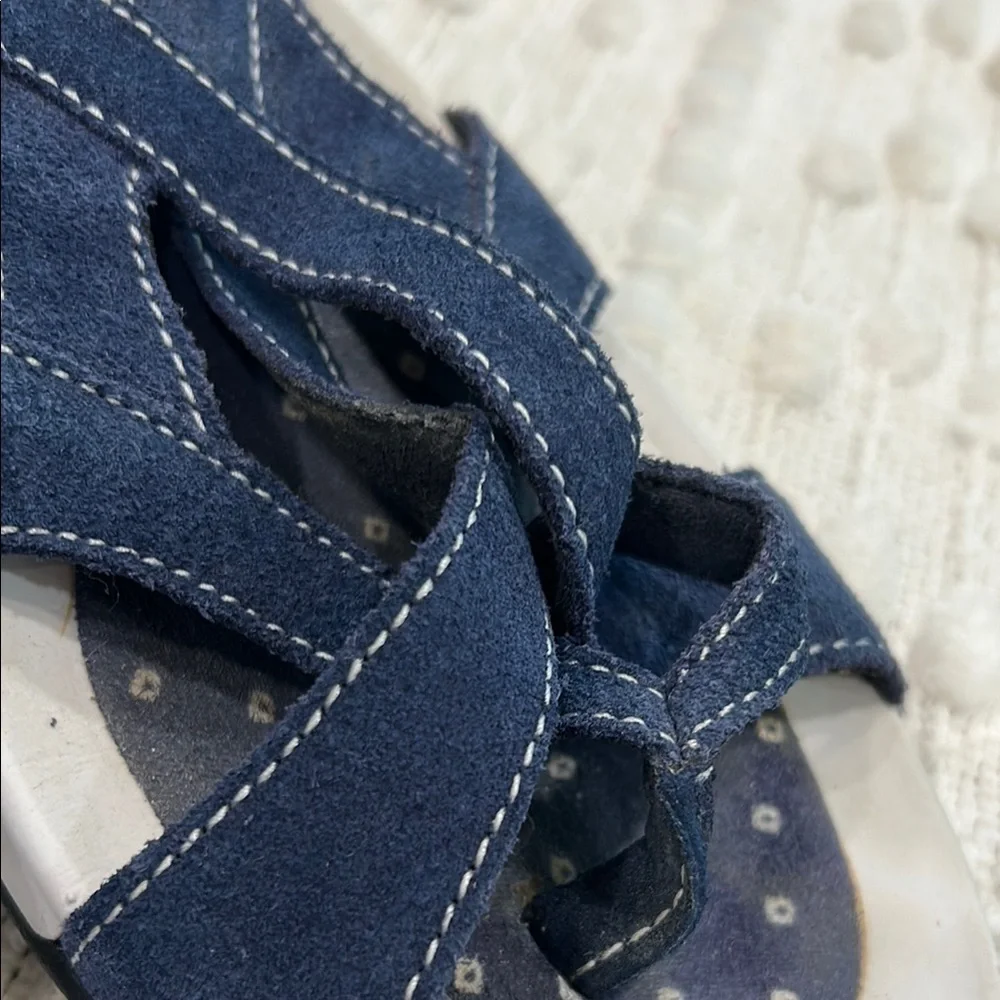 Lands' End Blue Leather Sandals with Crisscross Straps